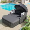 79.9" Outdoor Sunbed with Adjustable Canopy, Double lounge, PE Rattan Daybed, Gray Wicker And Cushion 6