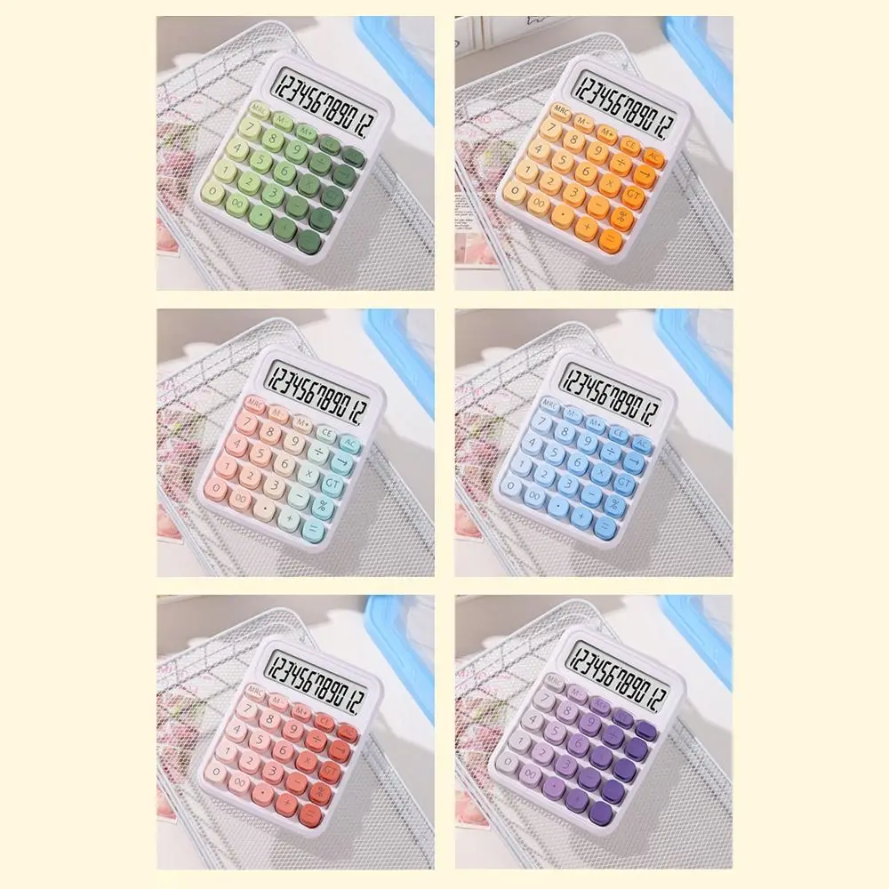 귀여운 12자리 계산기 캔디 컬러 휴대용 데스크탑 기계식 계산기 대형 LCD 디스플레이 미끄럼 방지 패드 학생용 계산기
