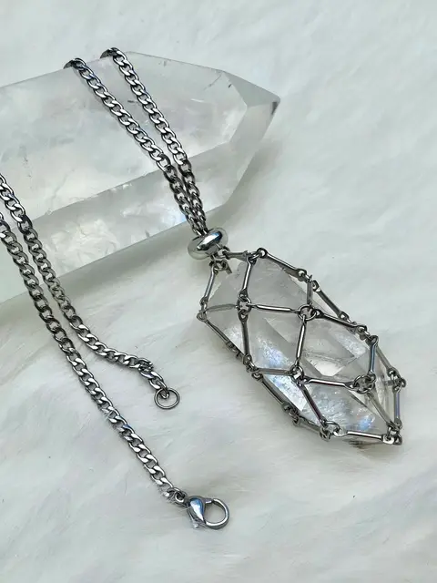 DAVINI Natural Crystal Mesh Metal Bamboo Necklace Woven Pendant Crystal  Stone Cage Holder Necklaces Jewelry For Women with card - AliExpress