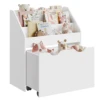 SONGMICS Kids Bookshelf and Toy Organizer, Toy Storage Chest and Bookcase with 3 Shelves, Storage Box with Wheels, Multipurpose 1