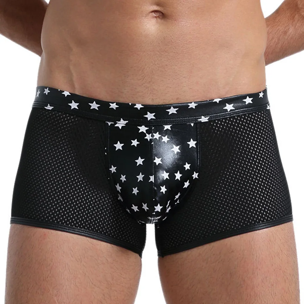 Sexy Men Boxers Oil Shiny Briefs Mesh Ultra-thin Swimwear Hip Lift Panties Smooth Breathable Thongs Summer Quickly Dry Underwear