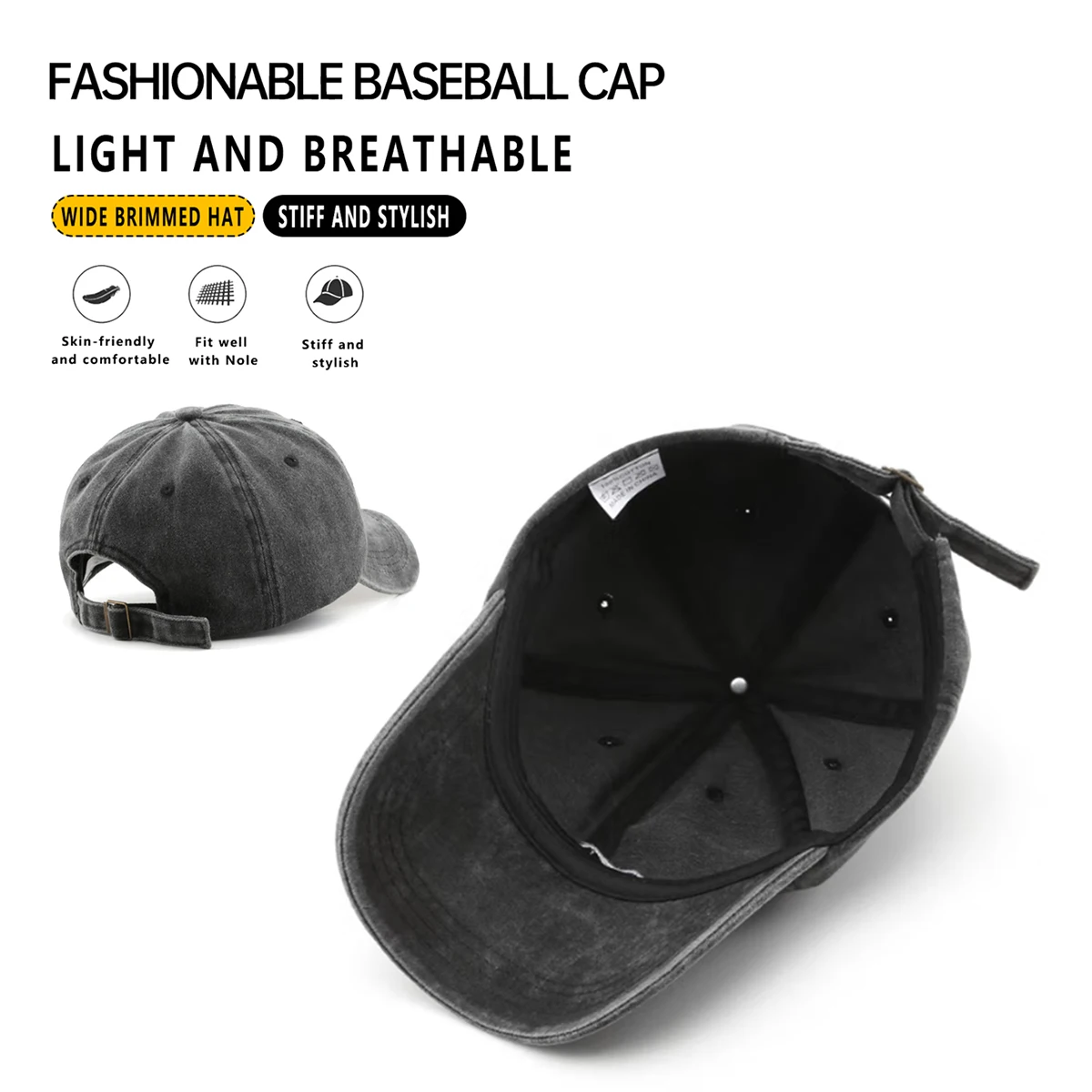 Deep Crown Baseball Cap for Women with Large Head Circumference, Men's Wide-Brimmed Hat, 2025 New Popular Retro Style for Shopping, Hiking, Climbing, and Fishing