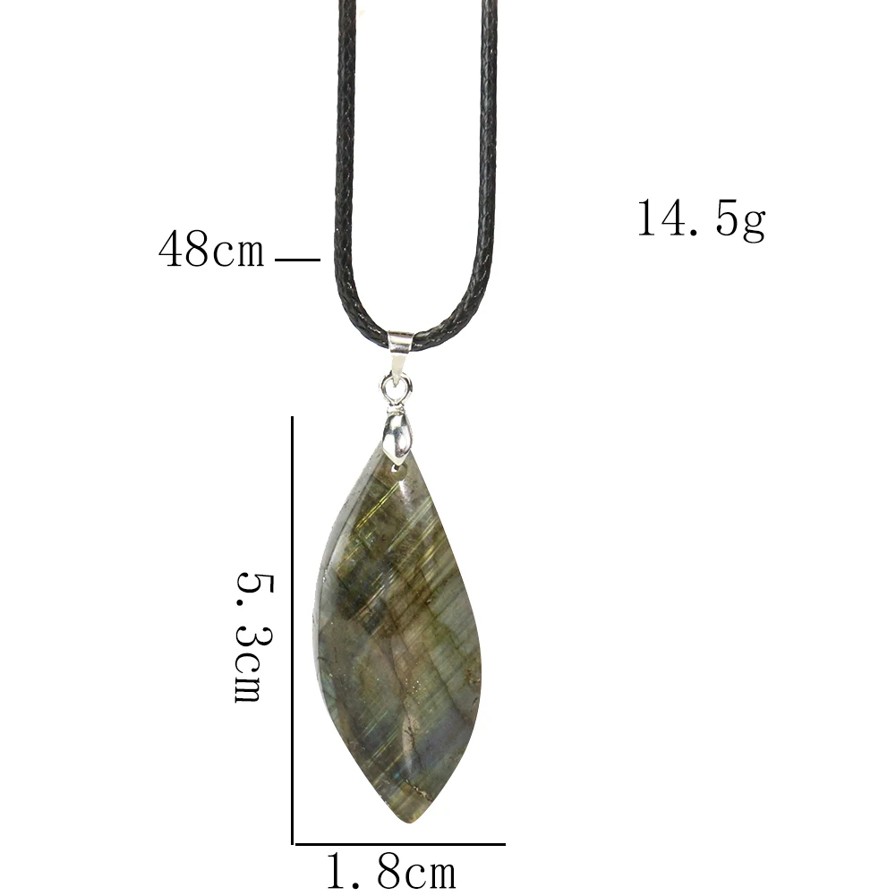 

Natural Labradorite Moonstone Raw Ore Polished Foliage Leaves Pendant Necklace Luster Horse Eye Charm Sweater Chain Jewelry Gift