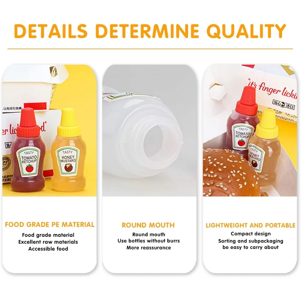 Condiment Squeeze Bottles 12pcs Mini Portable Set Easy To Fill and Use For Lunch Box & Picnic Dressing Dispensers