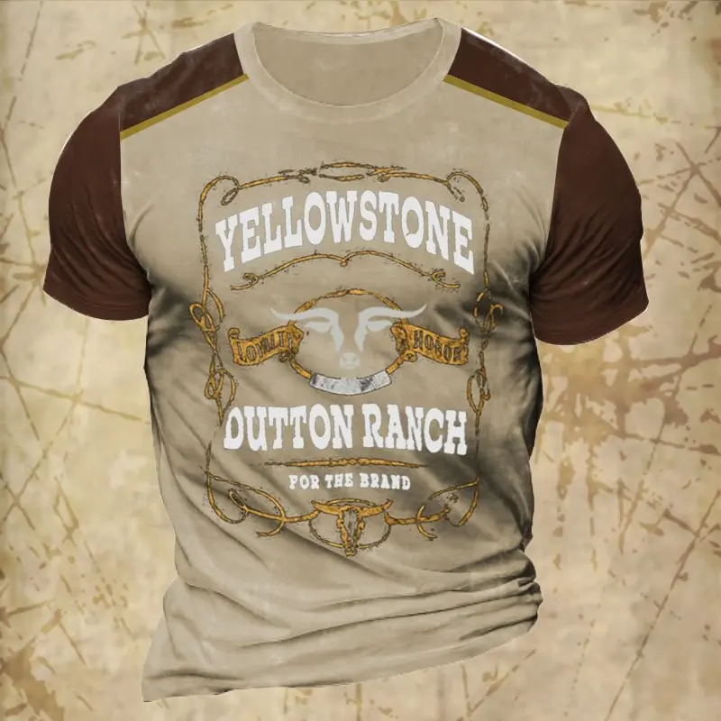 

Vintage T-Shirts For Men Yellowstone Ranch Color Graphic Tee Cowboy 3D Printing Shorts Sleeve Tees Oversized Men's Clothing Tops