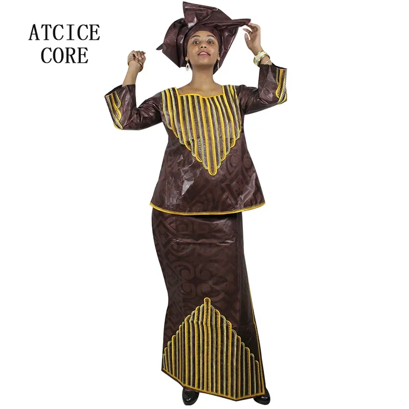 African Dresses For Woman Bazin Riche Computer Emboridery Plus Size Long Dress With Scarf