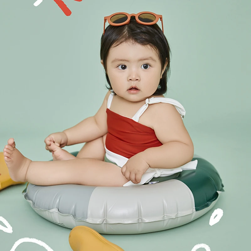 

1-2 Years Old Baby Photography Outfit Suspender Shorts Suit Retro Swimming Ring Rain Boots Summer Pool Style Baby Photo Clothes