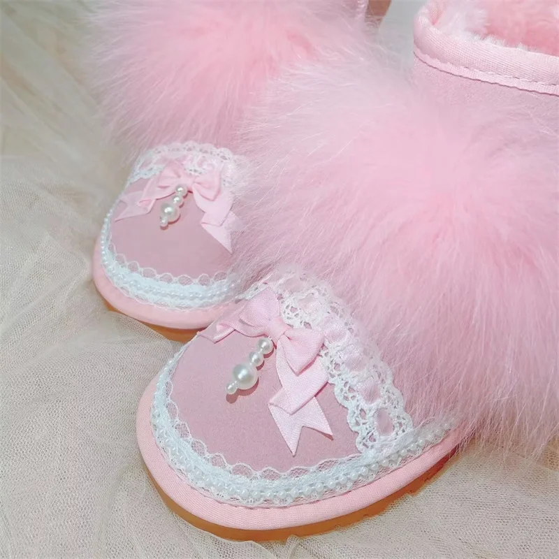 

Ботинки из лисьего меха ручной работы на заказ, зимние теплые ботинки из флиса, модные женские ботинки с интегрированным мехом и жемчугом, Размеры 35-44