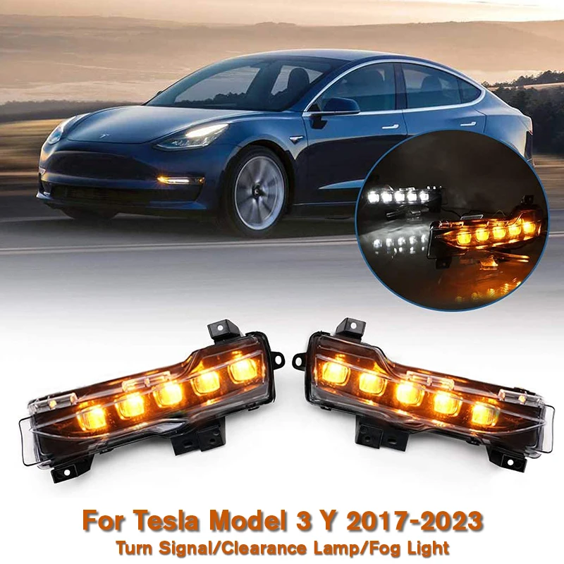 2PCS LED Fog Lights Assembly For Tesla Model 3 Y 2017 to 2022 Daytime