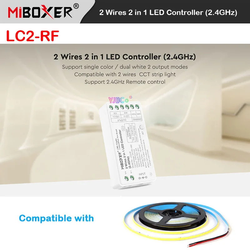 Miboxer LC2-RF 2.4G Single color LED Strip Controller 2 in 1 Dual white Lamps tape dimmer for 12V 24V 2 Wires CCT COB led Strips