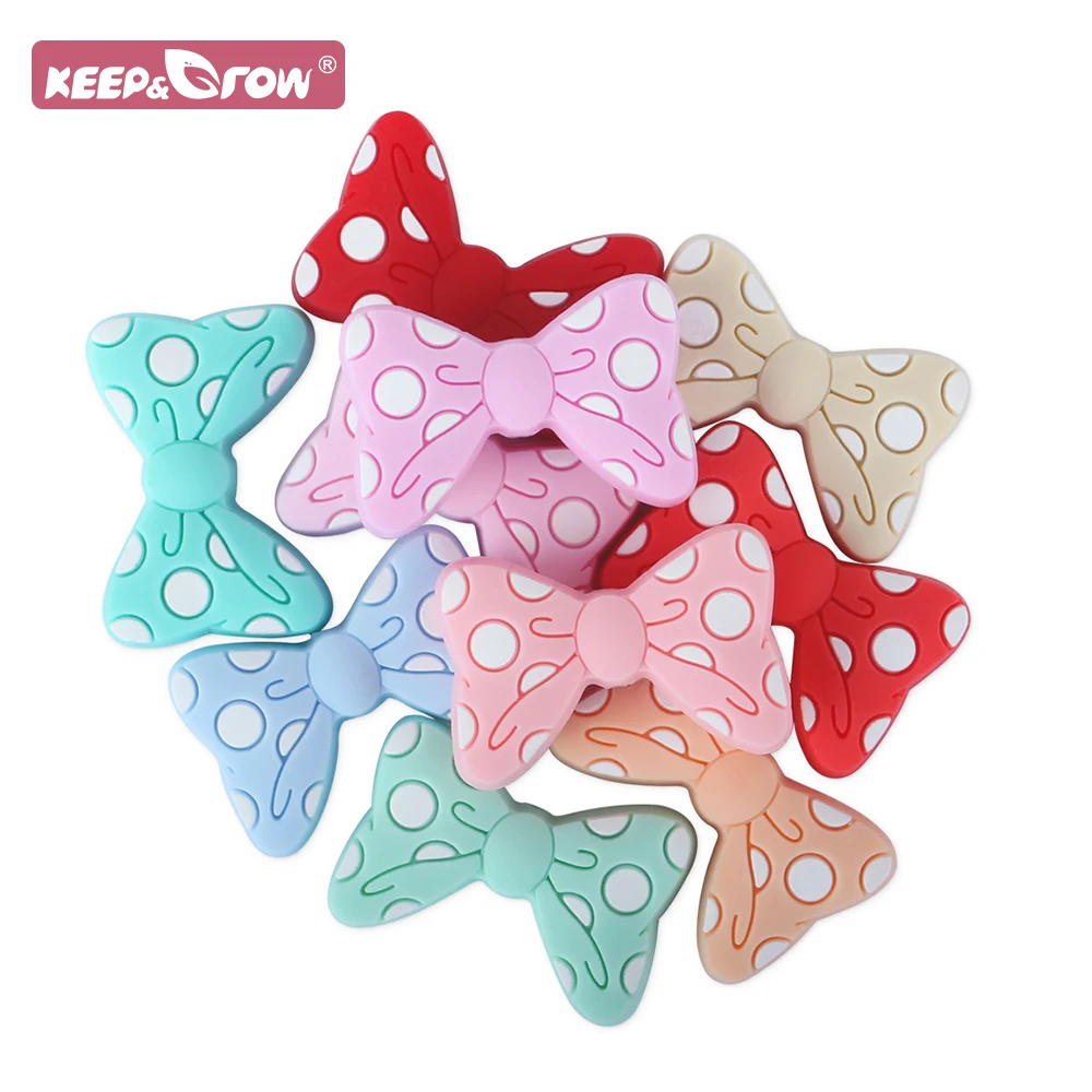 Silicone Bows Beads BPA Free DIY Loose Bead Teething Necklace Baby Pacifier Holder Accessories Food Grade Teether Bead 5pcs