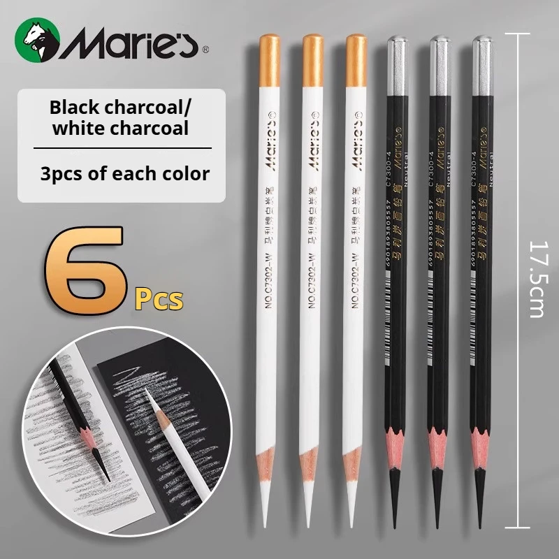 White Charcoal Pencil Set 3/6/12Pcs Sketch Highlight Pencils for Drawing Sketching Shading Blending Beginners Artists Supplies 1