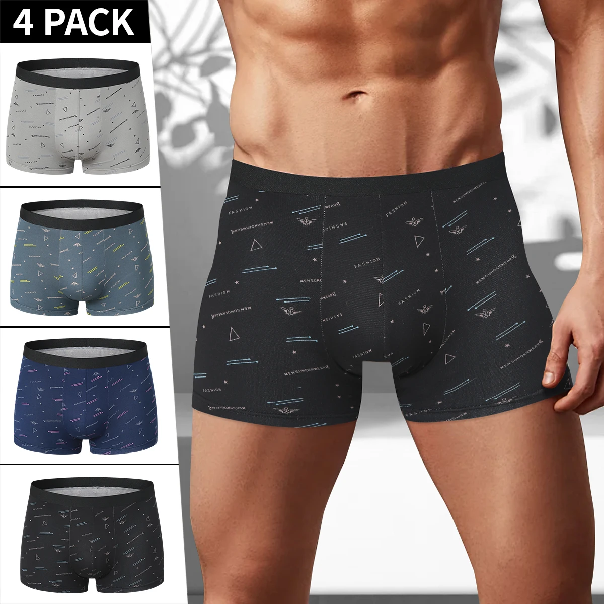 Printed Boyshort Underwear 4-piece MEN'S Comfortable and Fashionable Plus-size Printed Boyshort Maximum 6XL Swimming Trunks for Teenagers