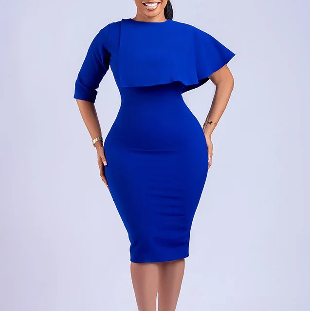 

D325 Large Women's Decoration HeigHt Waist Ruffled EdgE TemperamenT Commuting Pencil Skirt Dress