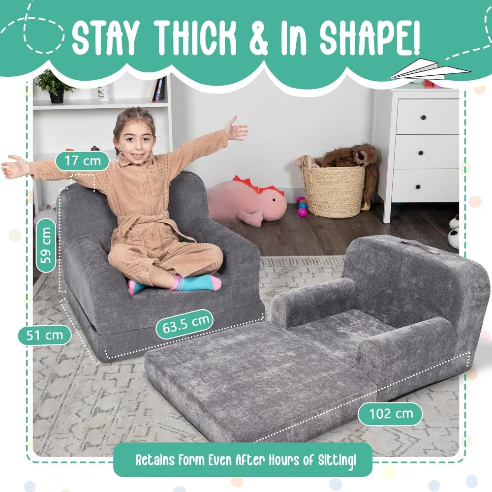 Children's Sofa - 2-in-1 Convertible Fold Out Couch & Lounger, Perfect for Kids Flip Out Chair Ideal for Playroom 2