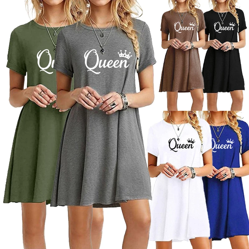 

Casual Loose Beach Mini Party Dress T-shirt Long Plus Size Sexy Ladies Dresses Printed Summer Office Short Sleeve Female Clothes