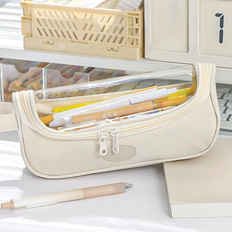 

Transparent Large Capacity Pencil Bag Student High Aesthetic Pencil Case Stationery Portable Handheld Students School Supplies