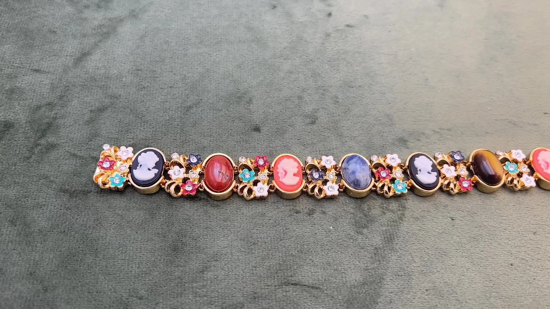 

Medieval vintage jewelry with natural stone relief enamel bracelet for women