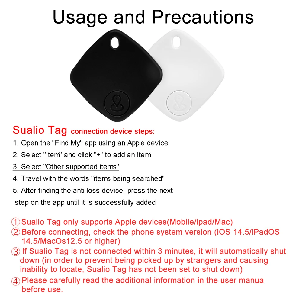 Smart Keys Finder BT Luggage Tracker Works With Apple Find My (iOS only) Item Locator GPS Tracker For Keys Wallet Suitcase Bags