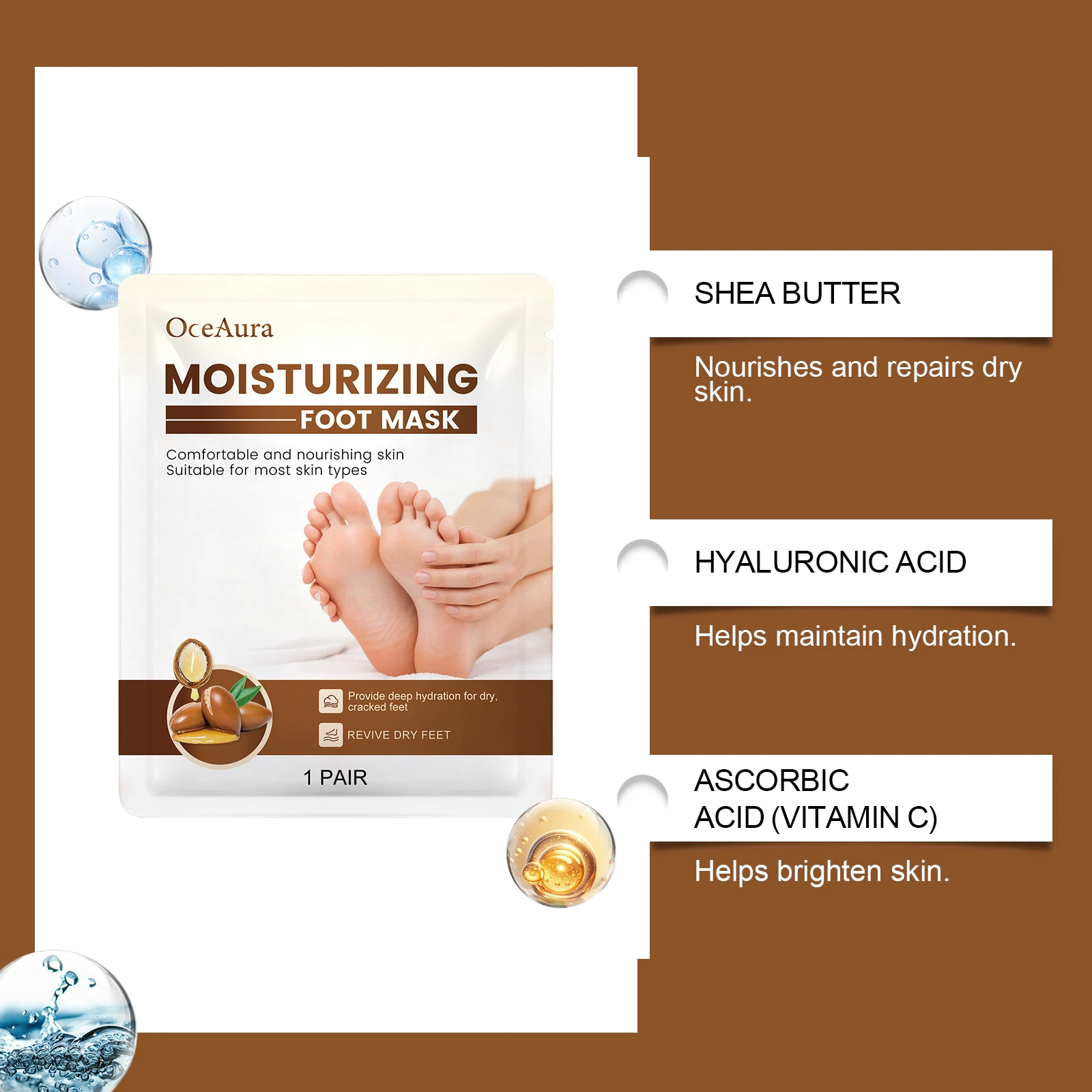 OceAura Moisturizing Foot Mask Deep Hydration Dry and Cracked Feet Smooth Skin Repair Exfoliating Foot Mask Dead Skin Remover