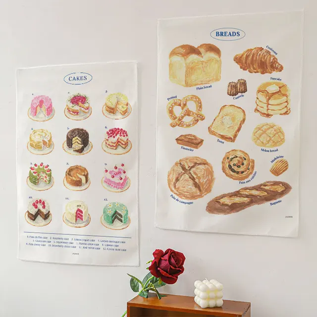 Tapisserie de pain de dessin animé INS, tissu mural suspendu, tapisserie de fond de gâteau d'anniversaire, Kawaii, décor de maison pour chambre d'enfants, esthétique 1