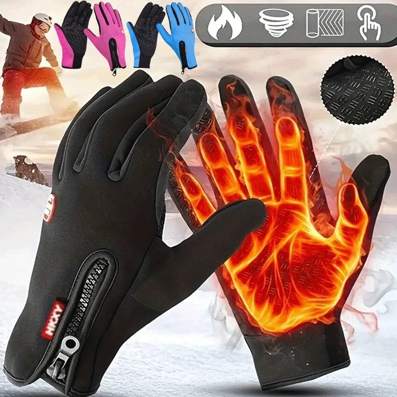 Winter Gloves for Men Waterproof Windproof Cold Gloves Snowboard Motorcycle Riding Driving Warm Touchscreen Zipper Glove