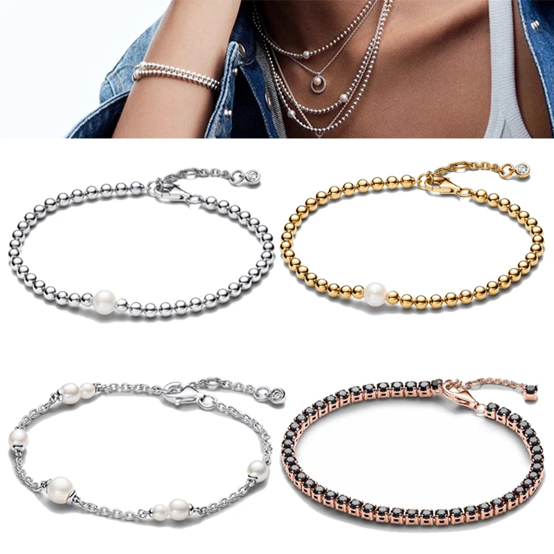 2024 Latest 925 Pure Silver Pearl Series Sliding Bracelet Women's DIY Fashion Jewelry Gift