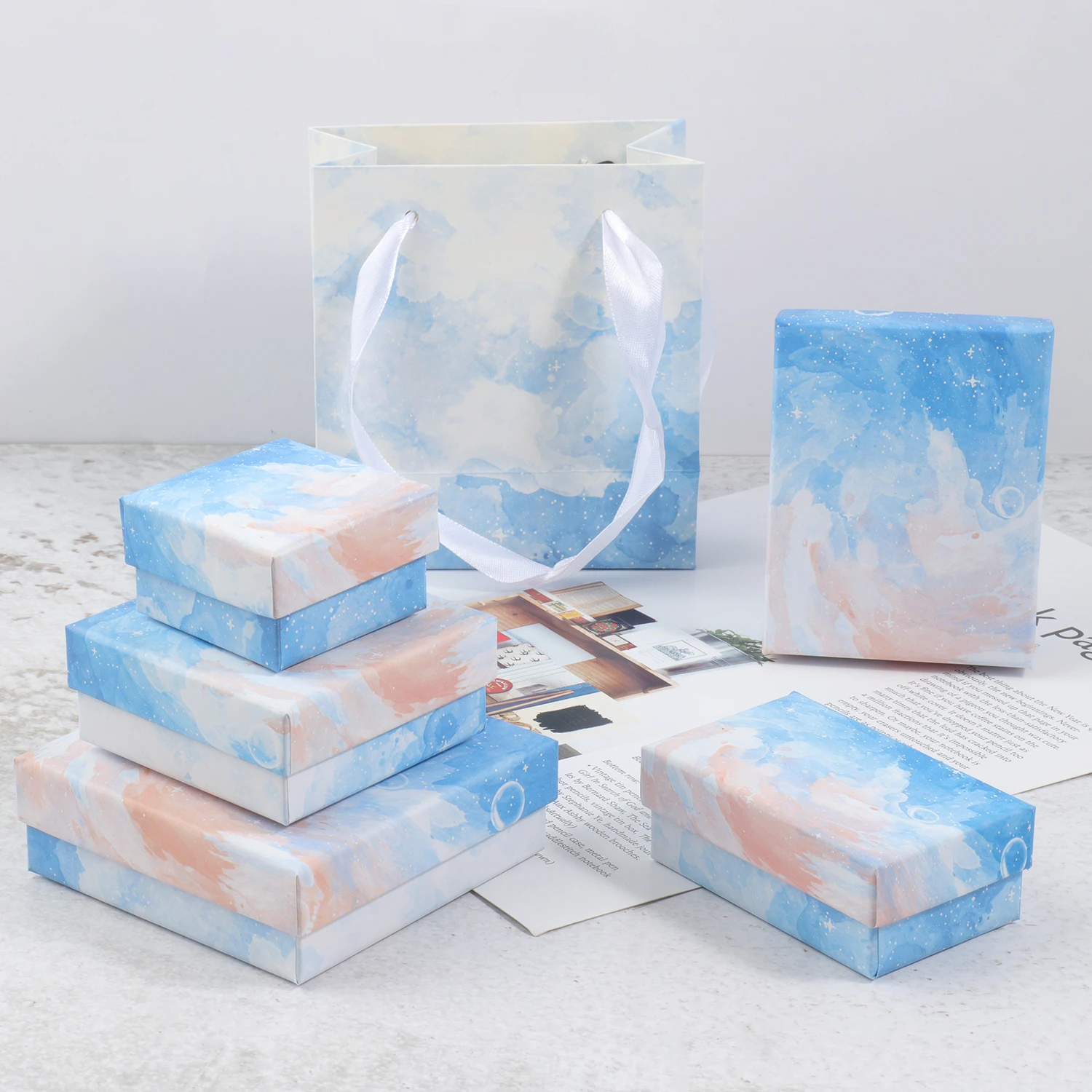 1pcs Blue Sky Gift Box Kraft Paper Display Couple Gift Box Gift Bags for Valentine's Day Earring Necklace Bracelet Accessories