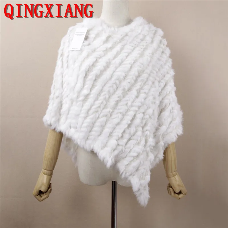 23 Colors Lady Real Rabbit Fur Poncho Weave Autumn Winter Shawl Coat Fashion Patchwork Casual Batwing Sleeves Pullovers Capes white fur cape real ostrich feather fur shawl winter fluffy warm stole bridal cape coat s19