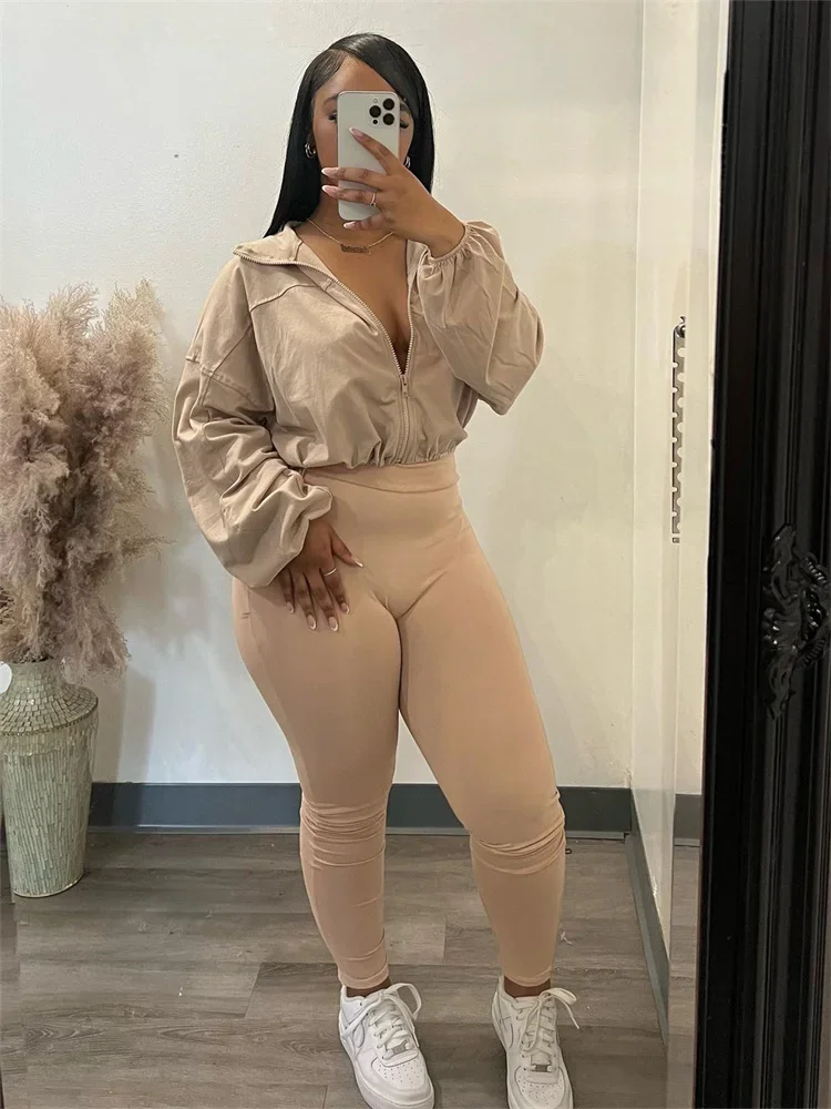 Wmstar Women Two Piece Set Casual Sporty Two Piece Sets Zipper Long Sleeve Drawstring Top Skinny Pants Outfits Female Tracksuits