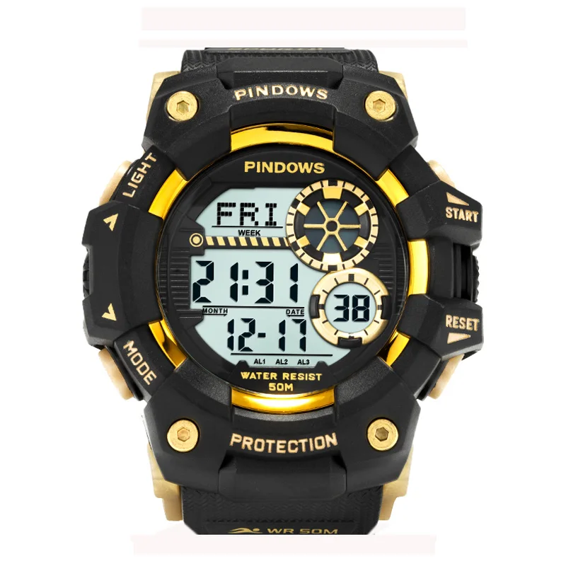 Waterproof Electronic Watch Men Large Dial Black Mutifunctions Diver Digital Wristwatch Boy Stopwatch Original Male Hand Clock