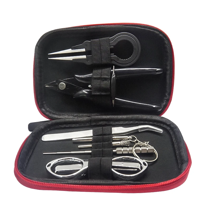 DIY Tool Kit 9 in 1 Coil jig Tweezers Pliers Repair Tool Kits Cig Accessories Coiling Set with Storage Bag