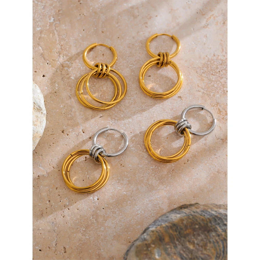 Distinctive Stainless Steel Double Round Drop Earrings for All Occasions
