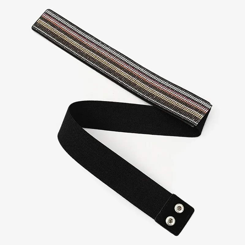 Women Belt Rhinestone Inlaid Elastic Waistband Sparkling Fashion Crystal Waist Cover Elastic Waist Closure Wide Belts With Dress