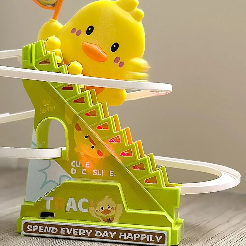Creative Ducklings Climbing Stairs Toy Cute Cartoon Duck Roller Coaster Toy with Lights and Music Slide Toys