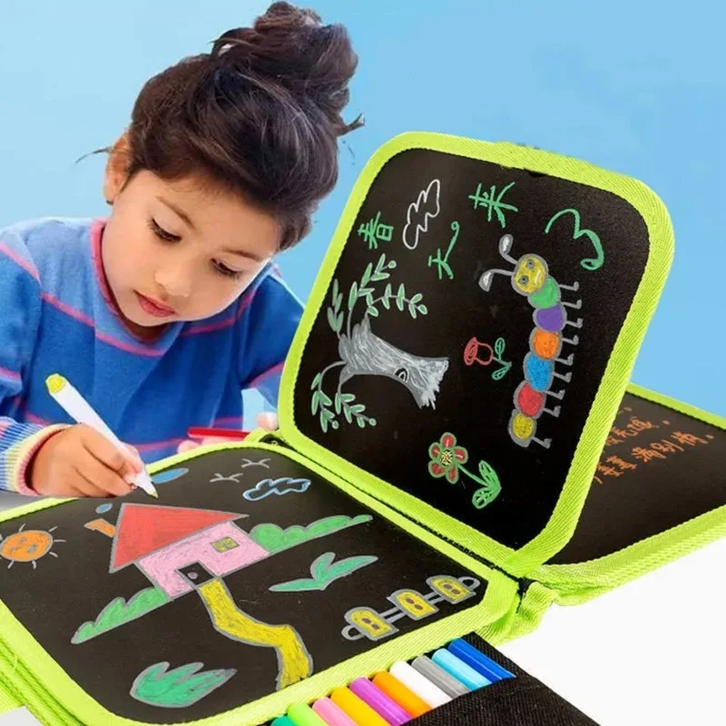 14 Pages Magic Blackboard Children Educational Toy Kids Coloring Books toys to Draw Erase Boards with 12 pcs Water Chalk Pens 2