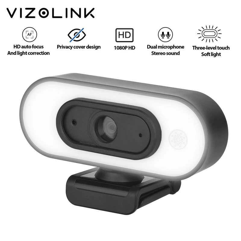 Vizolink Webcam Camera Real 1080p Hd Wide Angle 3 Brightness Microphones And Tripod For Video Conference - Webcams -