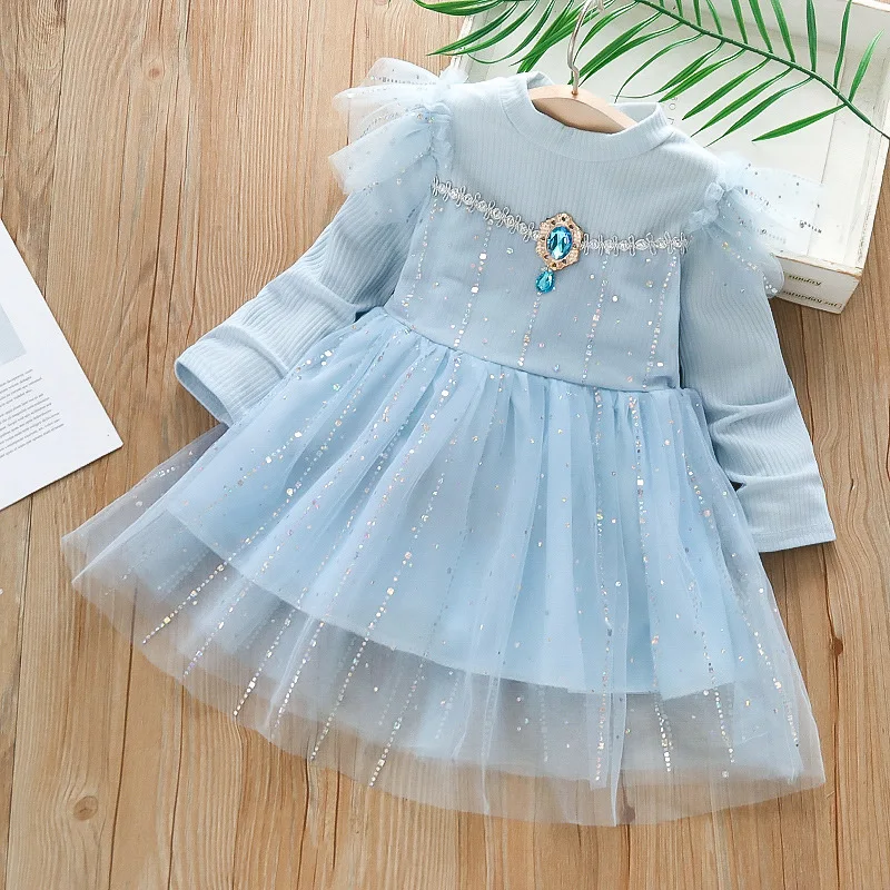 

Fall Fashion Korean Little Girls Costume Lace Mesh Frozen Elsa Princess Parrty Kids Dresses for Girl Vestidos Spring Clothes