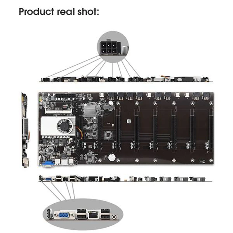 T37 BTC Mining Motherboard with CPU+128G MSATA SSD Memory DDR3+8X8PIN Cable 8XPCIE 16X GPU Slot for BTC Miner Mining