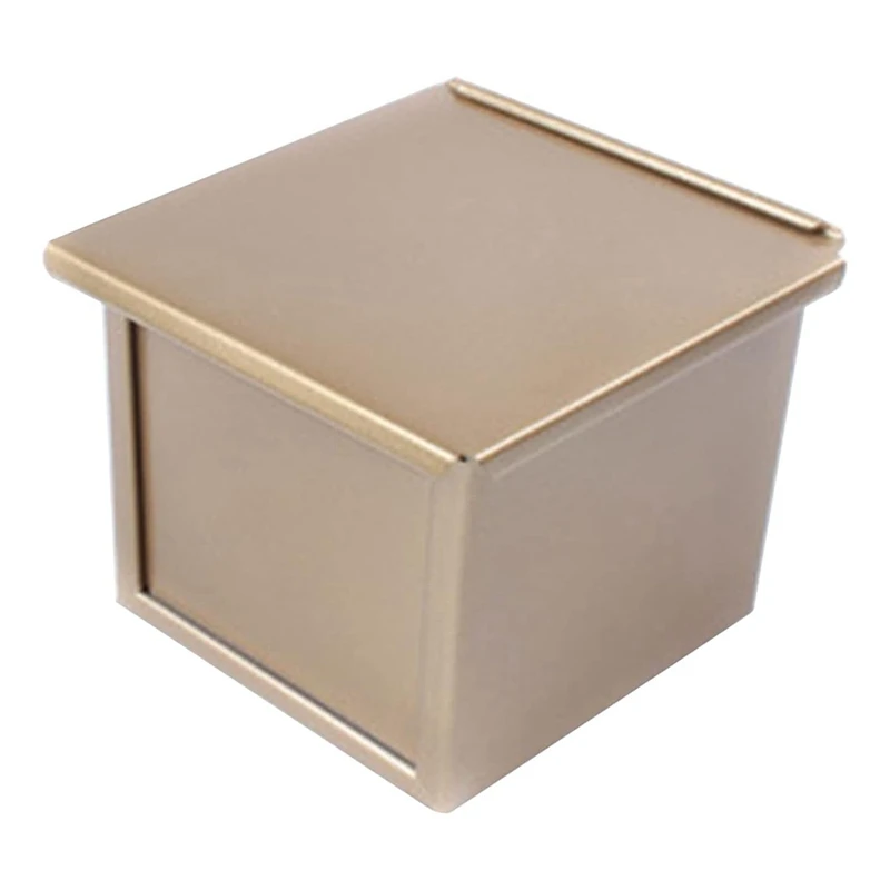 

Mini Loaf Pan With Lid, Dough Capacity Non-Stick Rectangle Flat Toast Box For Oven Baking Durable Gold