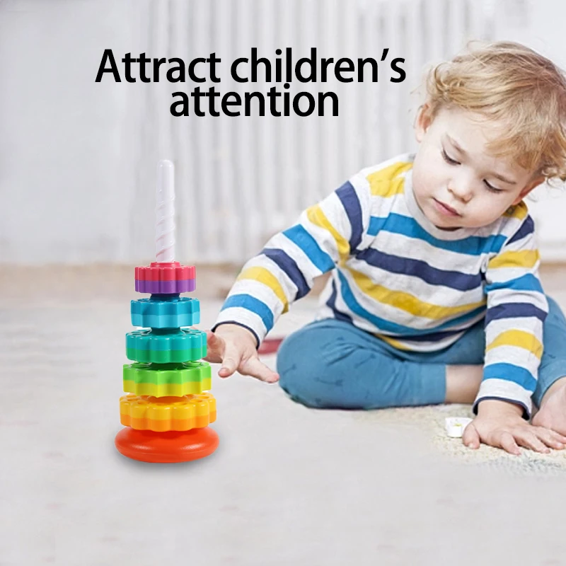 Rainbow Turret Stacking Music Color Nesting Ring 1-3 Years Old Infant Baby Turn Turret Puzzle Early Education Toys 5
