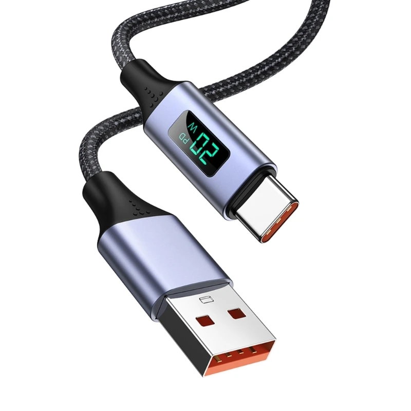 USB Type C 3.0A PD 20W Fast Charging Data Sync Cable with LED Display Nylon Braided USB to Type C Cable