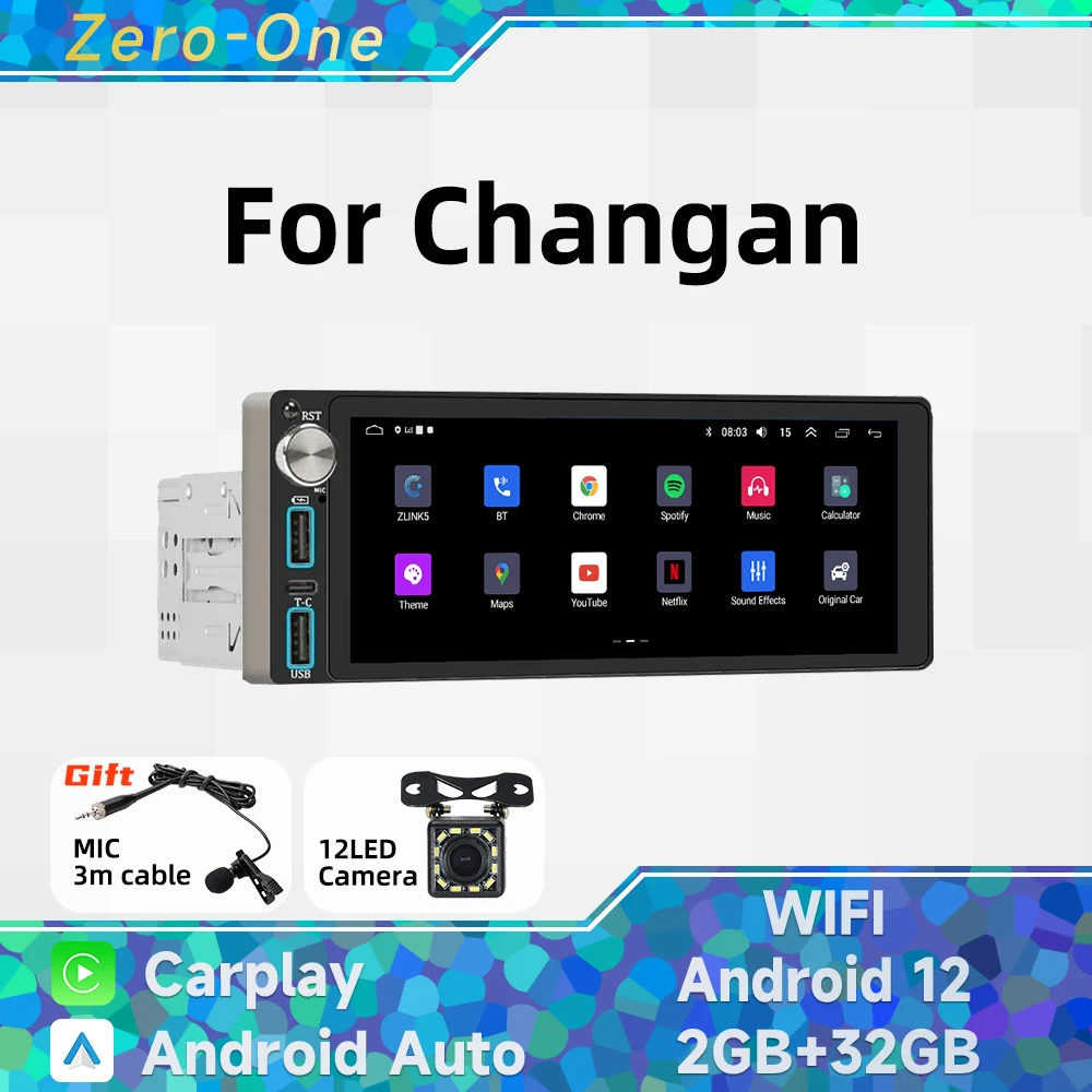 

Wireless Carplay Autoradio 1Din Radio Android 13 Car Multimedia for Changan 6.86" Screen Stereo Head Unit GPS Navigation Wifi BT