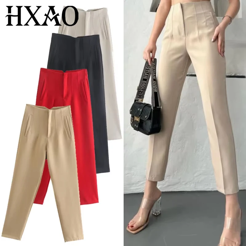 HXAO Damenhose 2025, Sommer, hohe Taille, ausgestellte Hose, Streetwear, städtische Hose, Bürokleidung, Frau, elegant, schick, Damen, lange Hose – Detail 3