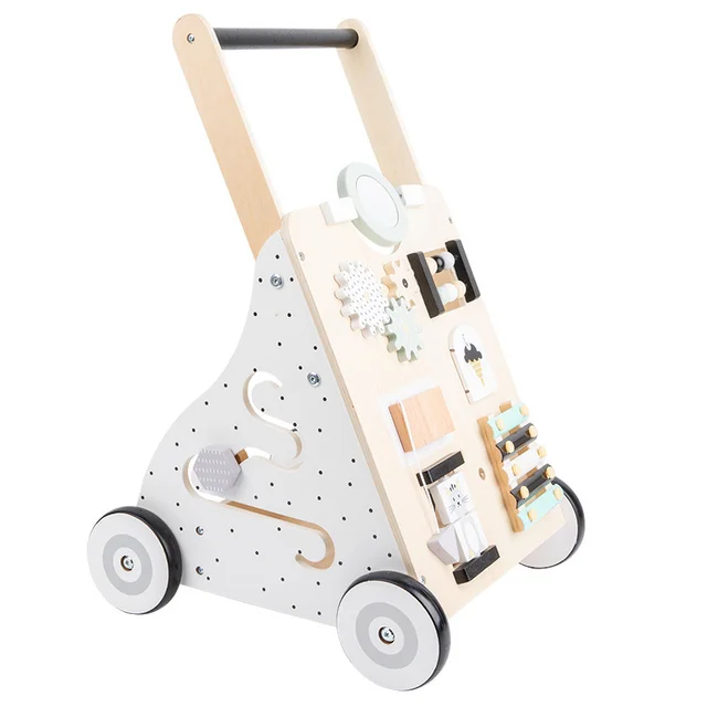 Wooden Baby Walker Push Toy Anti Bow Leg Design Anti Tip Walking Assistant with Activity Center Natural Wood First Steps Trainer 5