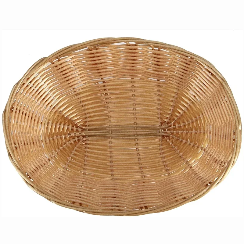 12Pcs Handwoven Oval Plastic Basket, Wicker Bread Baskets, Tabletop Fruit Vegetables Food Serving Basket for Home & Kitchen 3