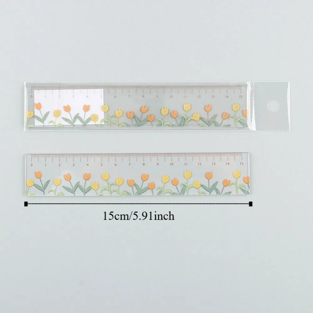 창의적인 다기능 15cm 직선자 투명 아크릴 DIY 드로잉 도구 튤립 이중용도 수학 드로잉 자 학교용