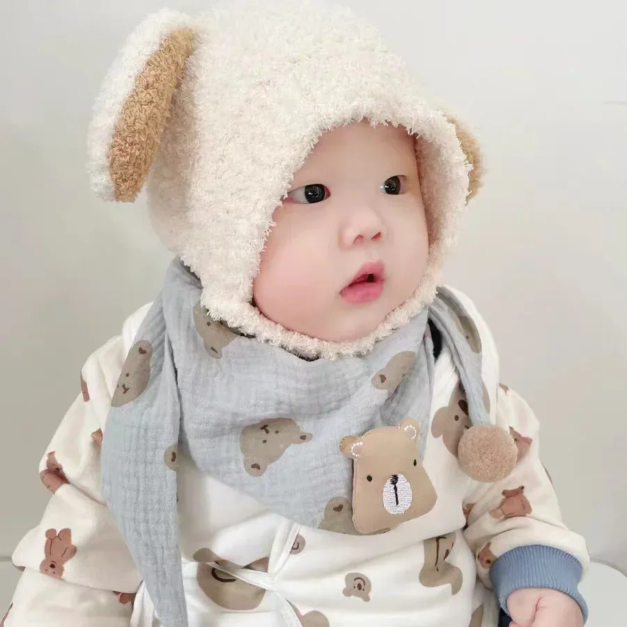 Korean Bear Baby Triangle Scarf Cute Cartoon Boy Girl Warm Neckerchief Autumn Winter Outdoor Kids Anti-Cold Neck Covers
