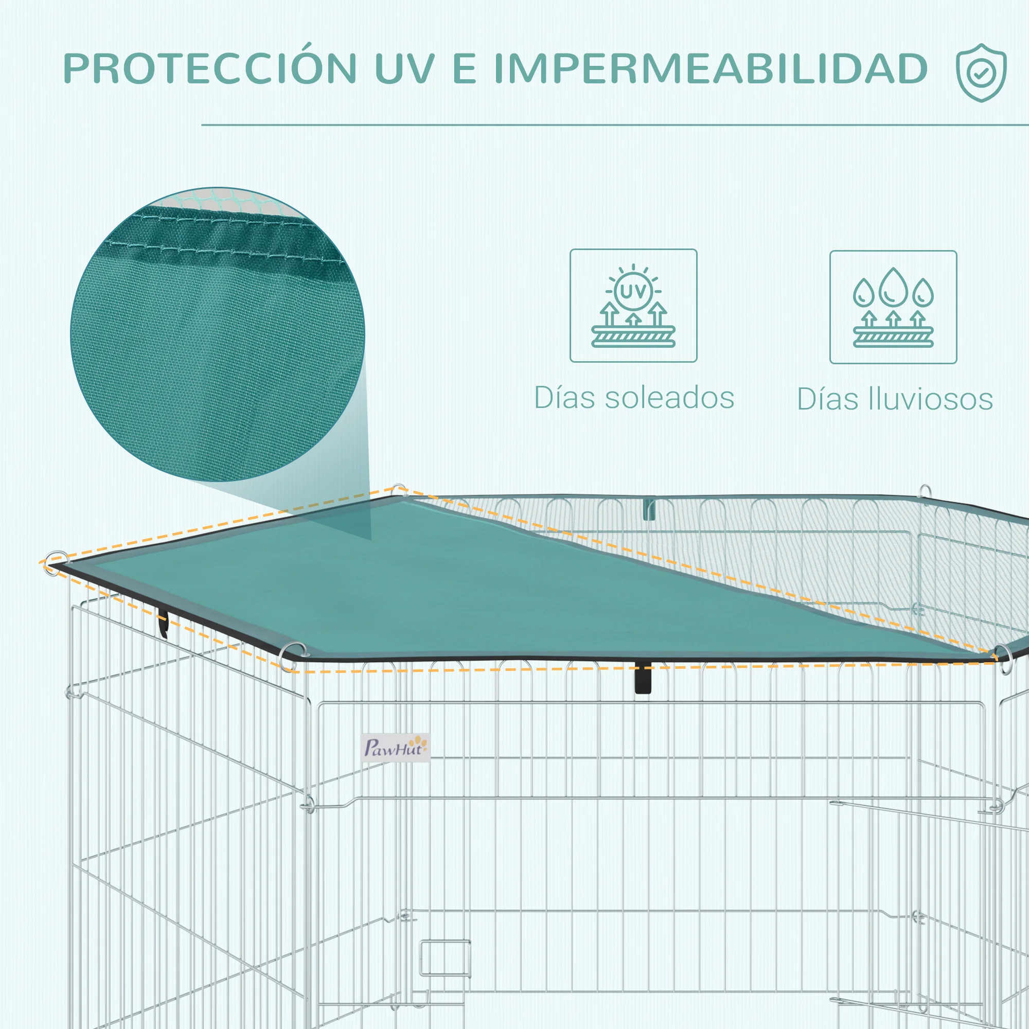 PawHut Parque de Juegos para Perros 6 Paneles 59x60 cm Plegables Valla  Metálica para Mascotas con Puerta con Pestillo y Toldo Superior para Jardín