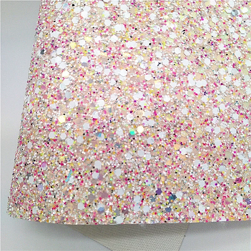 Cream Chunky Glitter Leather Flowers Stars Printed Synthetic Leather Vinyl Gold Hearts Glitter Sheets For Bows DIY 21x29CM Q632
